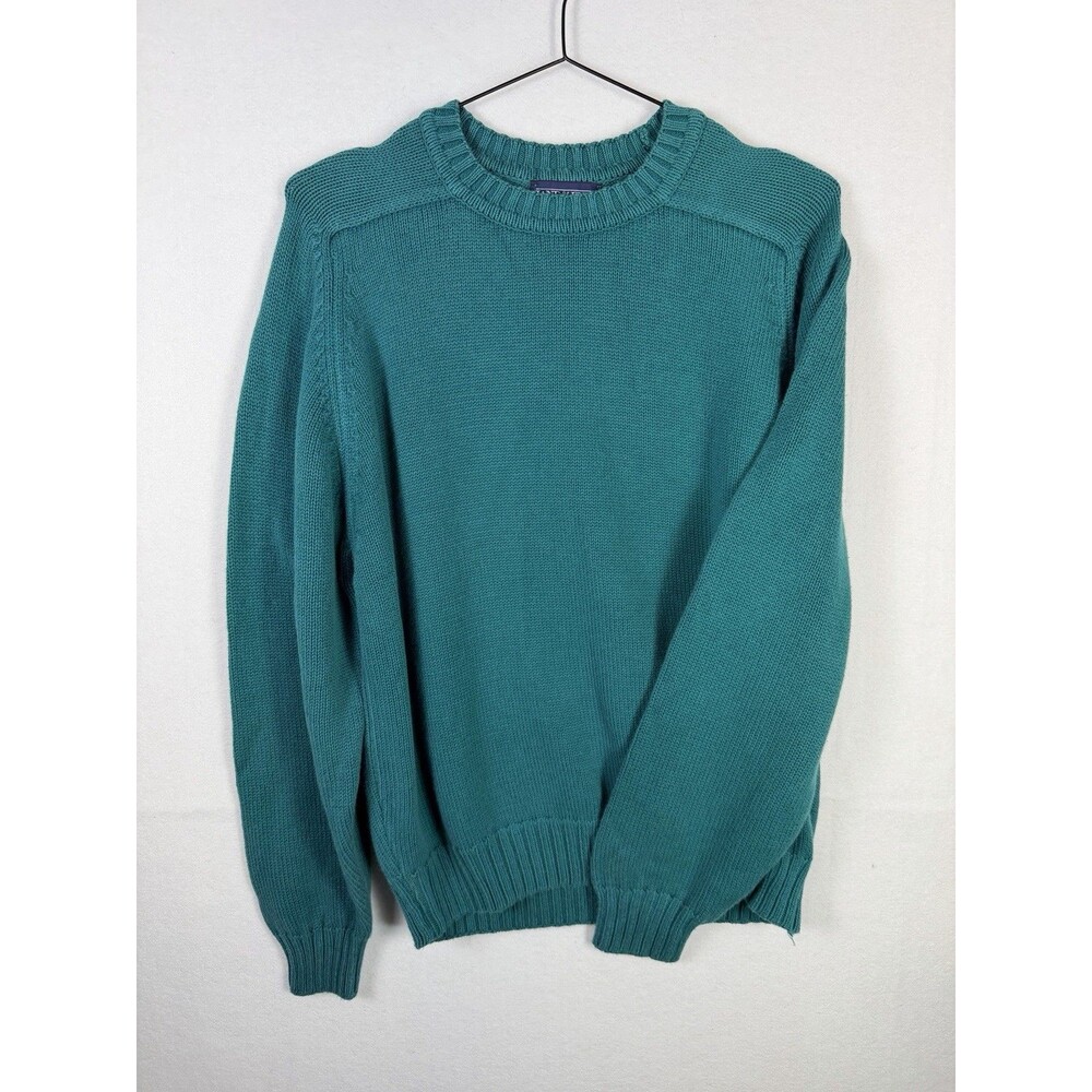 Lands' End Women’s Green Rib-Knit Crewneck Pullover Sweater 100% Cotton M